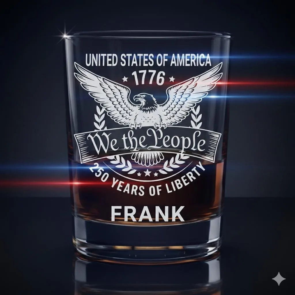 Personalized Whiskey Glass, Engraved We the People 1776 Old Fashioned Bourbon Gift