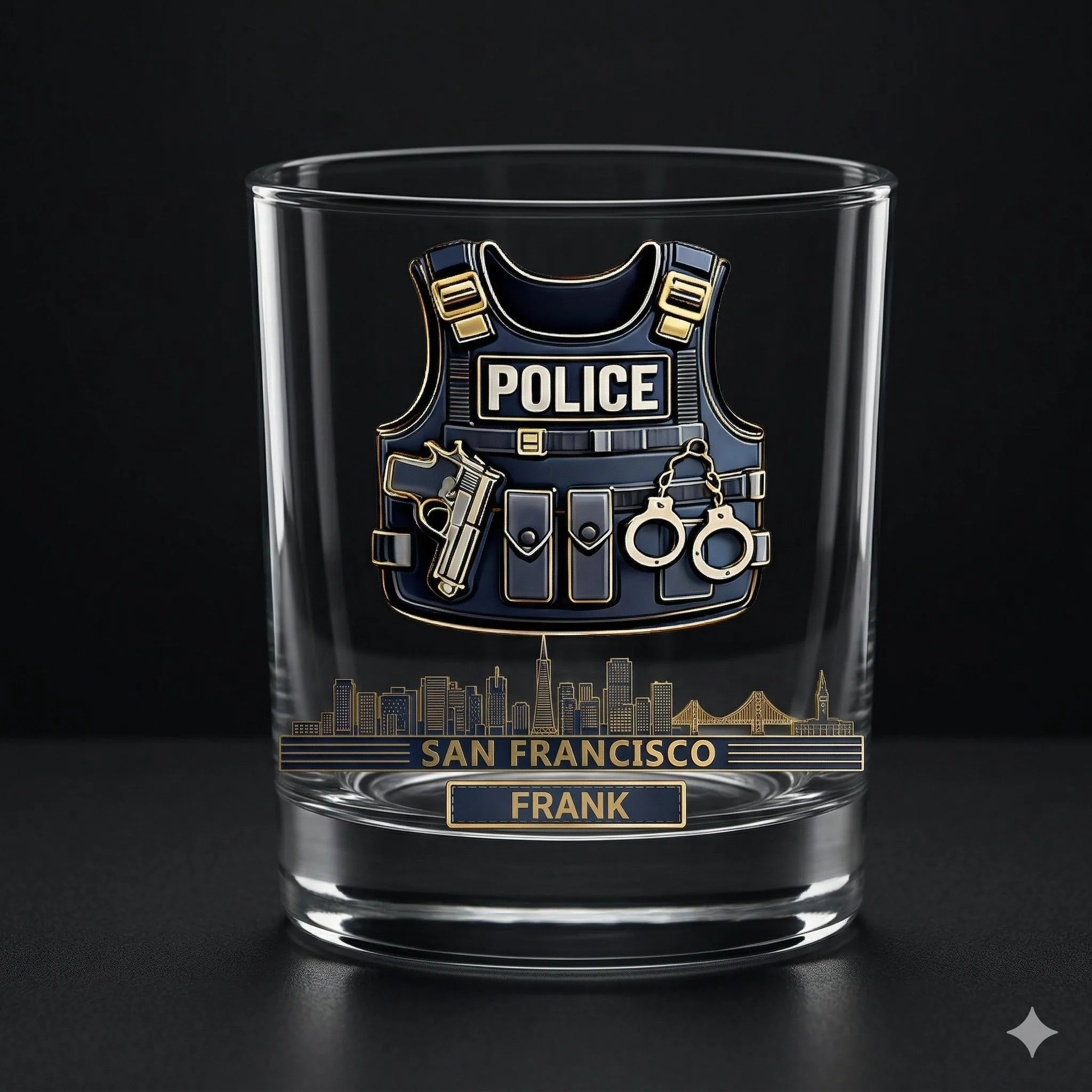 Personalized First Responder Whiskey Glass, Custom City Skyline Gift, UV Printed 11oz Drinkware